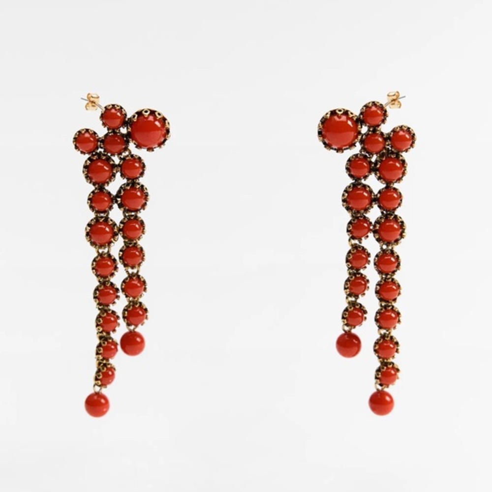 Red and Gold Dangle Earrings NWT Zara